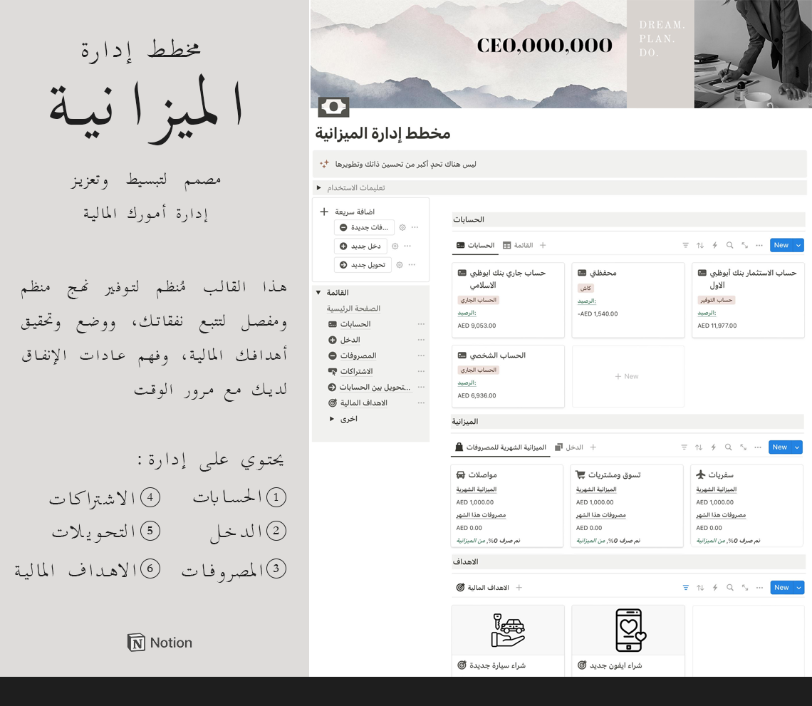 💰 مخطط إدارة الميزانية – سيطر على أموالك بذكاء